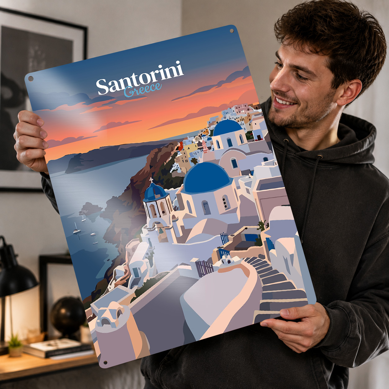 Travel Accessories Greece - Poster Logam Bertekstur 3D Personalisasi Perjalanan