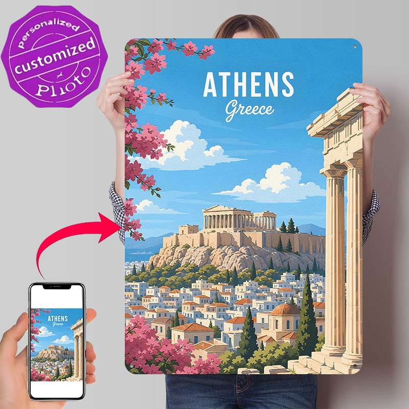 Travel Accessories Greece - Aksesori Garasi Athena Yunani Poster Logam